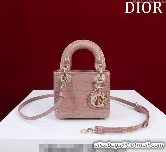 Best Product Dior Micro Lady Dior Bag in Crocodile Embossed Leather M0856 Nude 2023