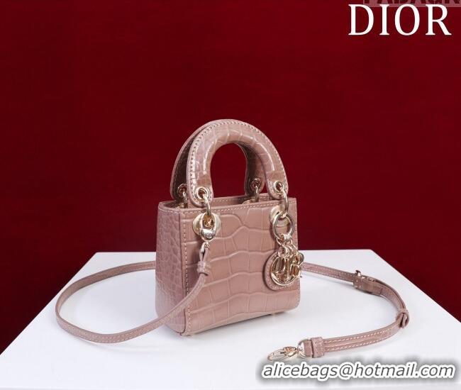 Best Product Dior Micro Lady Dior Bag in Crocodile Embossed Leather M0856 Nude 2023