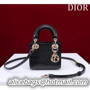 Famous Brand Dior Micro Lady Dior Bag in Crocodile Embossed Leather M0856 Black/Gold 2023