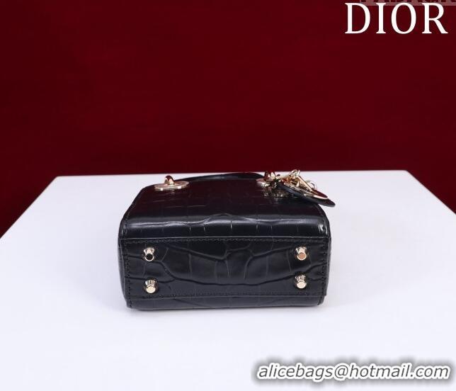 Famous Brand Dior Micro Lady Dior Bag in Crocodile Embossed Leather M0856 Black/Gold 2023