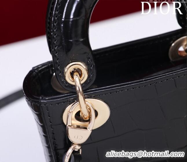 Famous Brand Dior Micro Lady Dior Bag in Crocodile Embossed Leather M0856 Black/Gold 2023