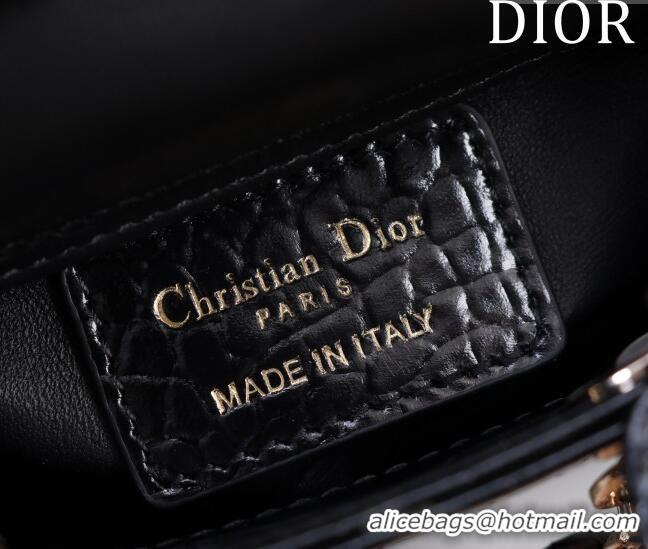 Famous Brand Dior Micro Lady Dior Bag in Crocodile Embossed Leather M0856 Black/Gold 2023