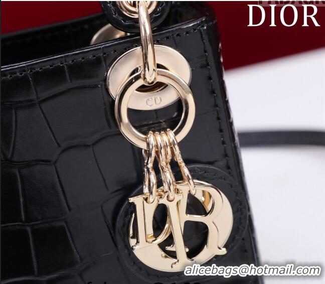 Famous Brand Dior Micro Lady Dior Bag in Crocodile Embossed Leather M0856 Black/Gold 2023