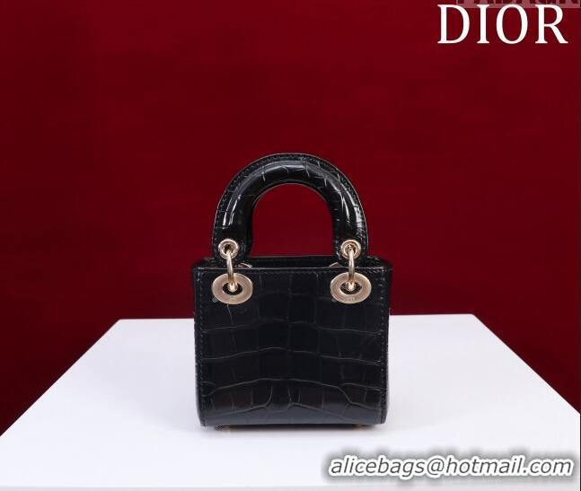 Famous Brand Dior Micro Lady Dior Bag in Crocodile Embossed Leather M0856 Black/Gold 2023