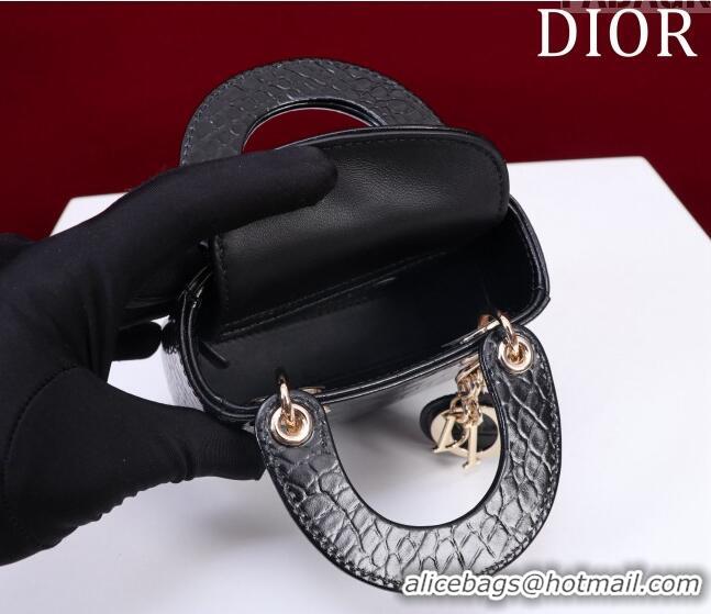 Famous Brand Dior Micro Lady Dior Bag in Crocodile Embossed Leather M0856 Black/Gold 2023