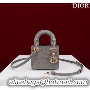 Top Quality Dior Micro Lady Dior Bag in Crocodile Embossed Leather M0856 Grey 2023