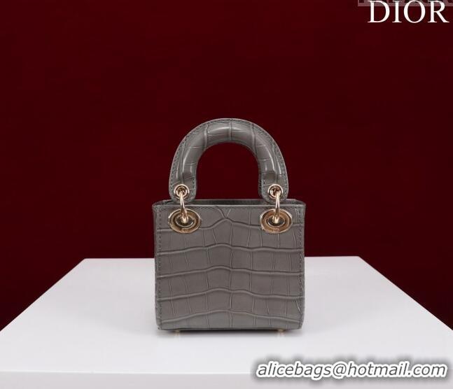 Top Quality Dior Micro Lady Dior Bag in Crocodile Embossed Leather M0856 Grey 2023