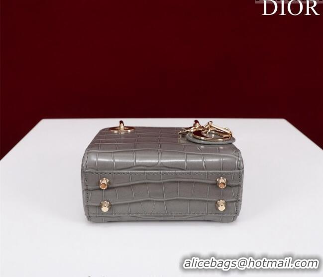 Top Quality Dior Micro Lady Dior Bag in Crocodile Embossed Leather M0856 Grey 2023