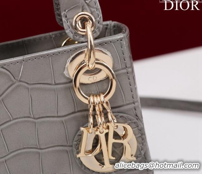 Top Quality Dior Micro Lady Dior Bag in Crocodile Embossed Leather M0856 Grey 2023