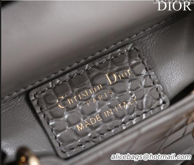 Top Quality Dior Micro Lady Dior Bag in Crocodile Embossed Leather M0856 Grey 2023