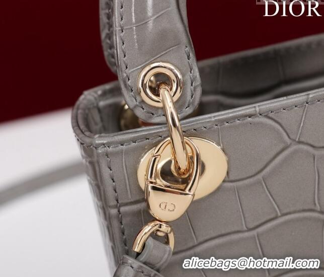 Top Quality Dior Micro Lady Dior Bag in Crocodile Embossed Leather M0856 Grey 2023