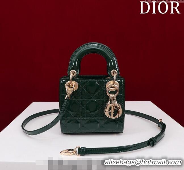 Famous Brand Dior Micro Lady Dior Bag in Patent Leather M0856 Green 2023