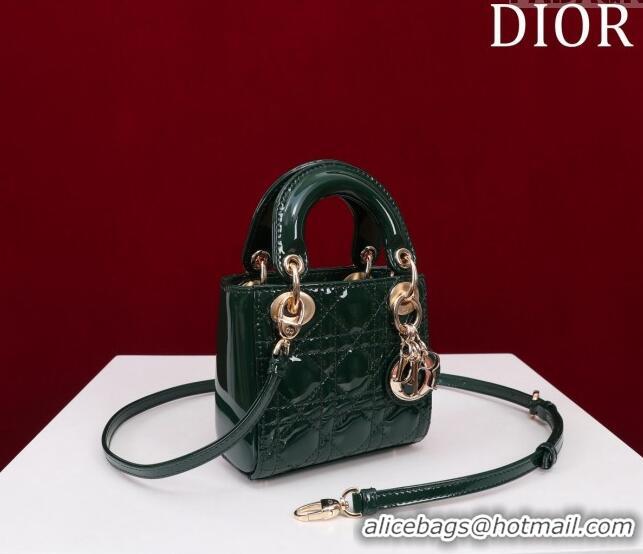 Famous Brand Dior Micro Lady Dior Bag in Patent Leather M0856 Green 2023