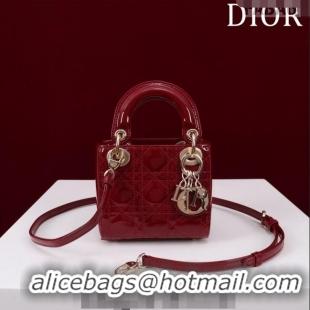 Famous Brand Dior Micro Lady Dior Bag in Patent Leather M0856 Dark Red 2023