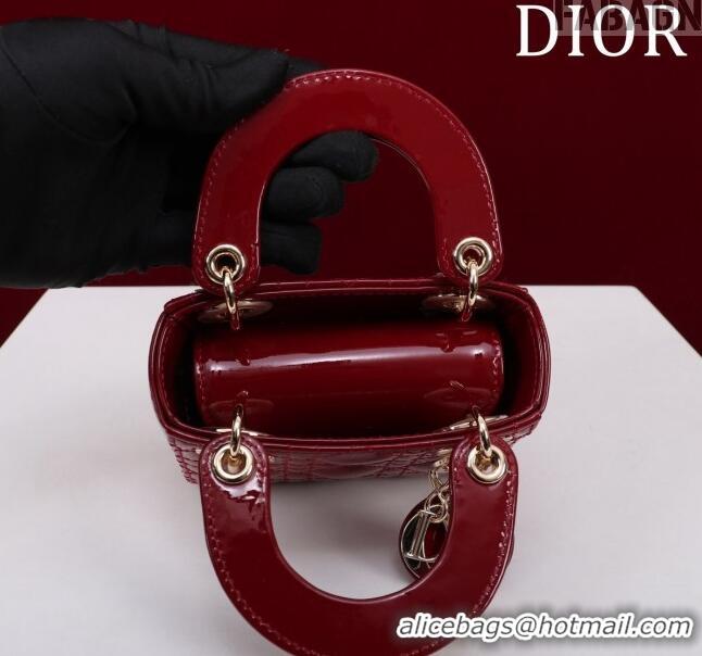 Famous Brand Dior Micro Lady Dior Bag in Patent Leather M0856 Dark Red 2023