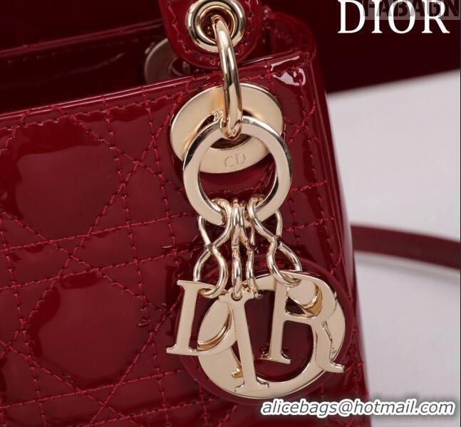 Famous Brand Dior Micro Lady Dior Bag in Patent Leather M0856 Dark Red 2023