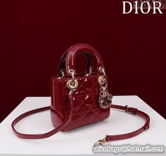 Famous Brand Dior Micro Lady Dior Bag in Patent Leather M0856 Dark Red 2023