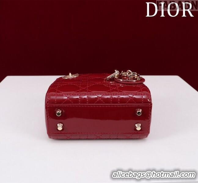 Famous Brand Dior Micro Lady Dior Bag in Patent Leather M0856 Dark Red 2023