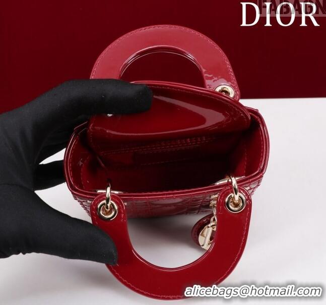 Famous Brand Dior Micro Lady Dior Bag in Patent Leather M0856 Dark Red 2023