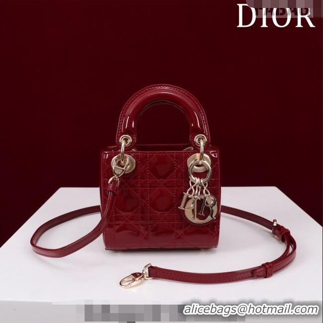 Famous Brand Dior Micro Lady Dior Bag in Patent Leather M0856 Dark Red 2023