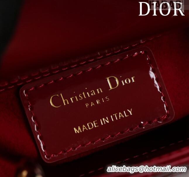 Famous Brand Dior Micro Lady Dior Bag in Patent Leather M0856 Dark Red 2023