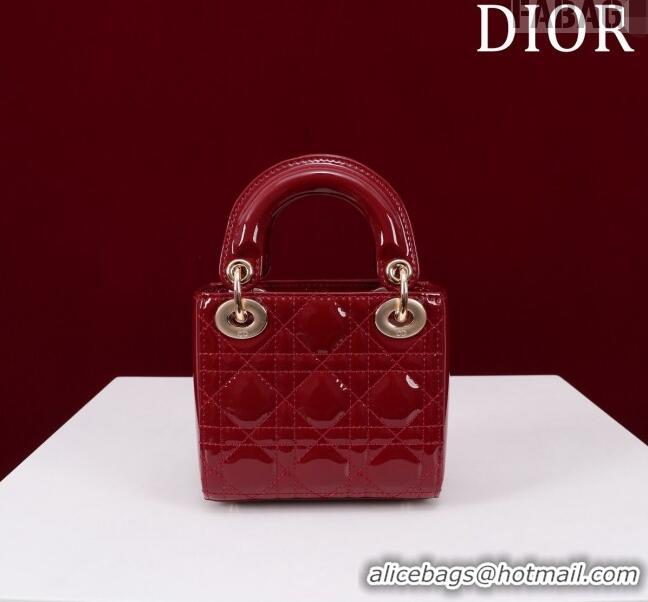 Famous Brand Dior Micro Lady Dior Bag in Patent Leather M0856 Dark Red 2023