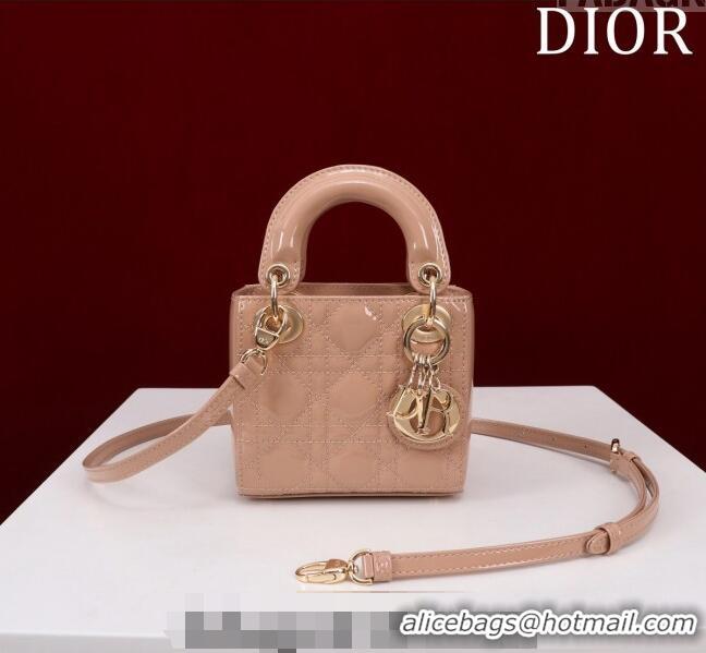 Best Price Dior Micro Lady Dior Bag in Patent Leather M0856 Nude 2023