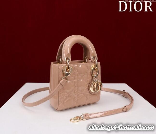 Best Price Dior Micro Lady Dior Bag in Patent Leather M0856 Nude 2023