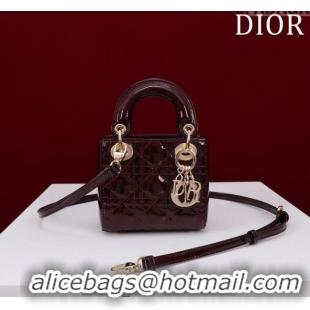 Good Quality Dior Micro Lady Dior Bag in Patent Leather M0856 Dark Burgundy 2023