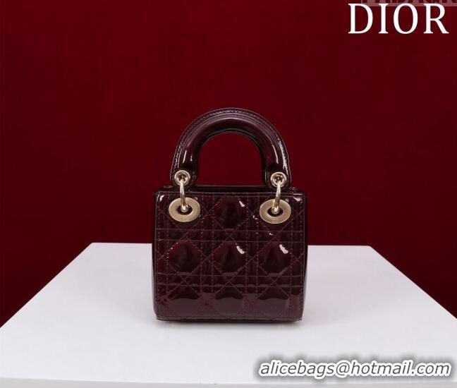 Good Quality Dior Micro Lady Dior Bag in Patent Leather M0856 Dark Burgundy 2023