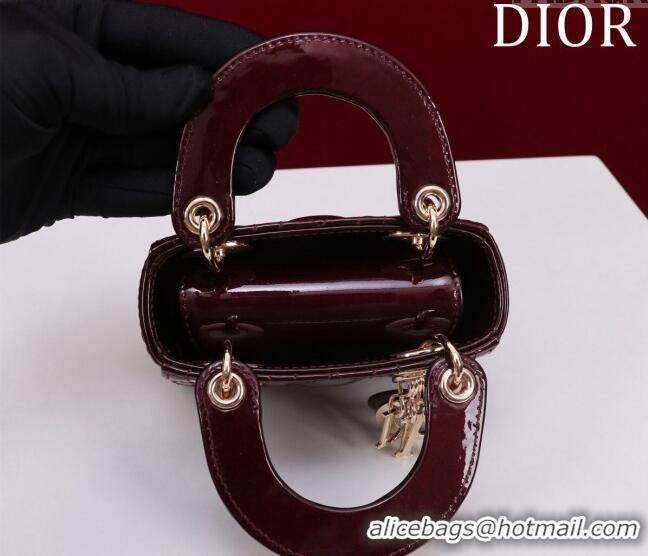 Good Quality Dior Micro Lady Dior Bag in Patent Leather M0856 Dark Burgundy 2023