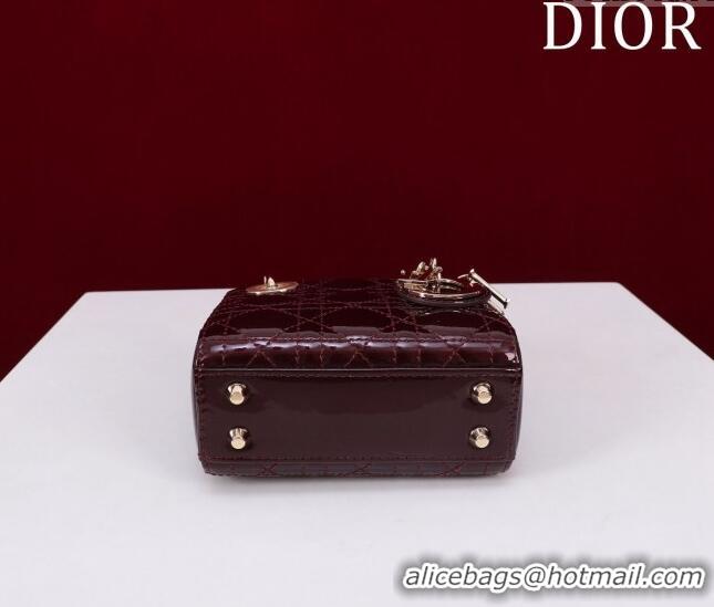 Good Quality Dior Micro Lady Dior Bag in Patent Leather M0856 Dark Burgundy 2023