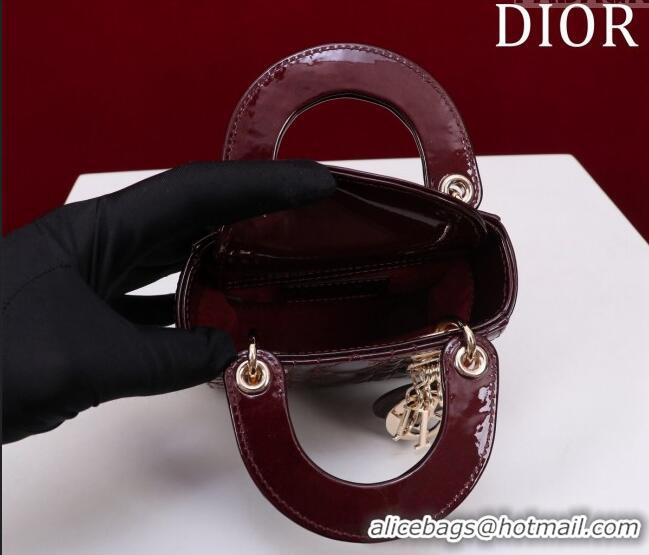 Good Quality Dior Micro Lady Dior Bag in Patent Leather M0856 Dark Burgundy 2023