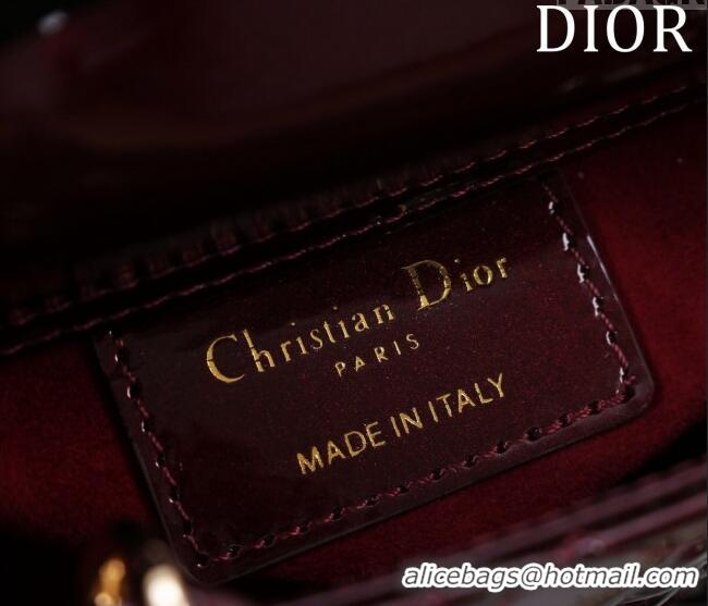 Good Quality Dior Micro Lady Dior Bag in Patent Leather M0856 Dark Burgundy 2023