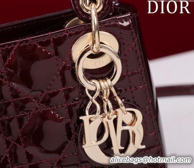 Good Quality Dior Micro Lady Dior Bag in Patent Leather M0856 Dark Burgundy 2023