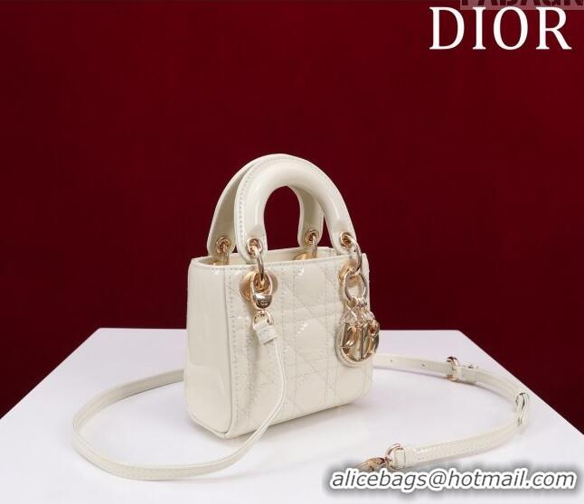 Luxury Discount Dior Micro Lady Dior Bag in Patent Leather M0856 White/Gold 2023