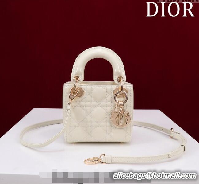 Luxury Discount Dior Micro Lady Dior Bag in Patent Leather M0856 White/Gold 2023