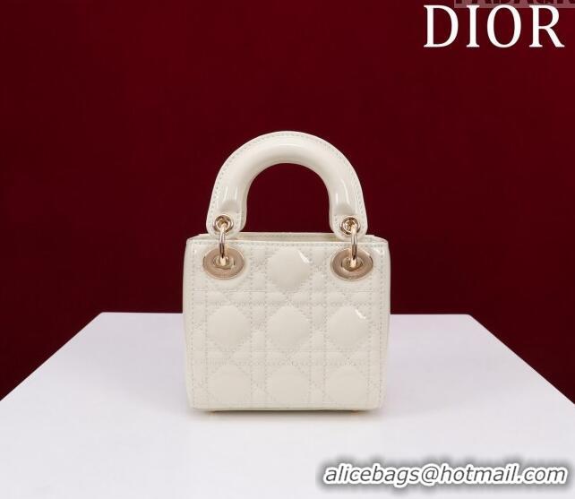 Luxury Discount Dior Micro Lady Dior Bag in Patent Leather M0856 White/Gold 2023