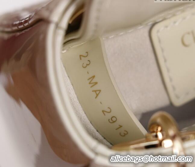 Luxury Discount Dior Micro Lady Dior Bag in Patent Leather M0856 White/Gold 2023