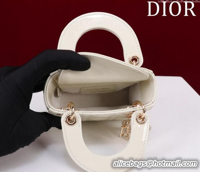 Luxury Discount Dior Micro Lady Dior Bag in Patent Leather M0856 White/Gold 2023