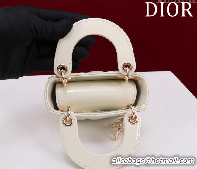 Luxury Discount Dior Micro Lady Dior Bag in Patent Leather M0856 White/Gold 2023