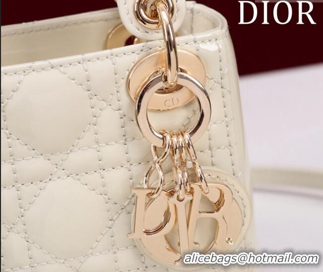 Luxury Discount Dior Micro Lady Dior Bag in Patent Leather M0856 White/Gold 2023