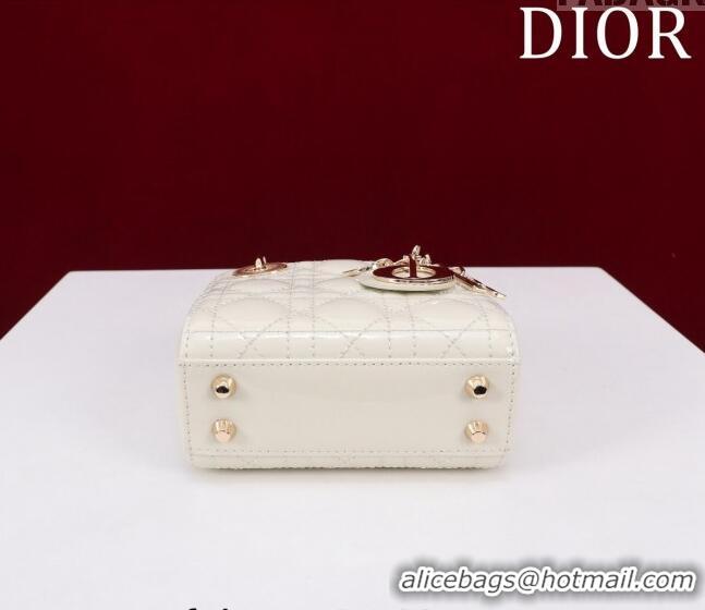 Luxury Discount Dior Micro Lady Dior Bag in Patent Leather M0856 White/Gold 2023