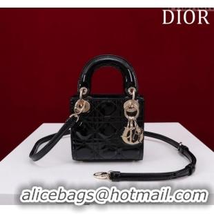 Super Quality Dior Micro Lady Dior Bag in Patent Leather M0856 Black/Gold 2023