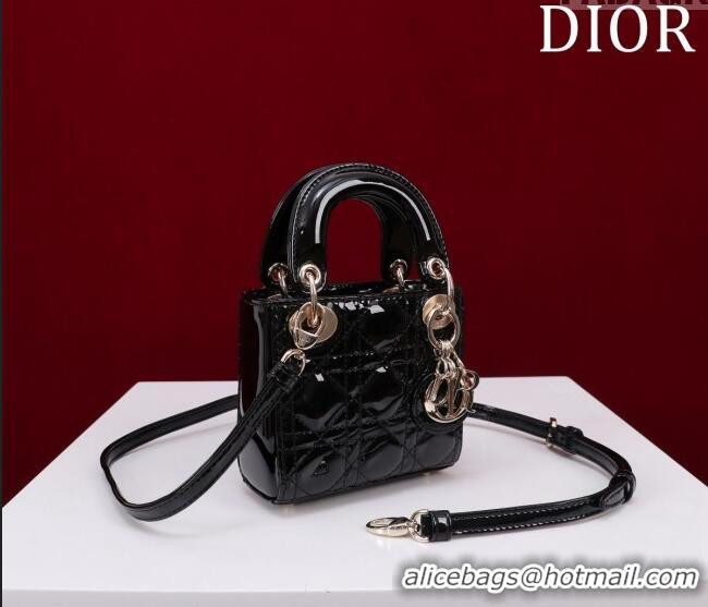 Super Quality Dior Micro Lady Dior Bag in Patent Leather M0856 Black/Gold 2023