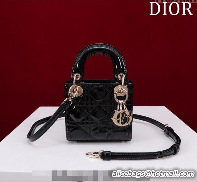 Super Quality Dior Micro Lady Dior Bag in Patent Leather M0856 Black/Gold 2023