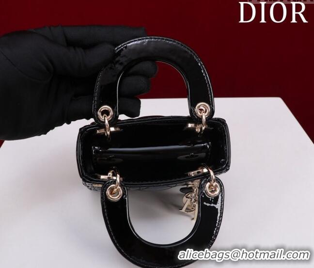 Super Quality Dior Micro Lady Dior Bag in Patent Leather M0856 Black/Gold 2023