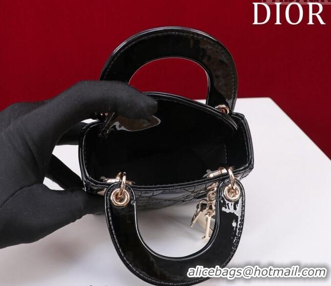 Super Quality Dior Micro Lady Dior Bag in Patent Leather M0856 Black/Gold 2023