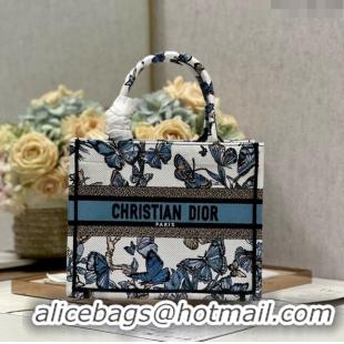 Fashion Dior Small Book Tote Bag in White and Pastel Midnight Blue Toile de Jouy Mexico Embroidery CD2928 2023