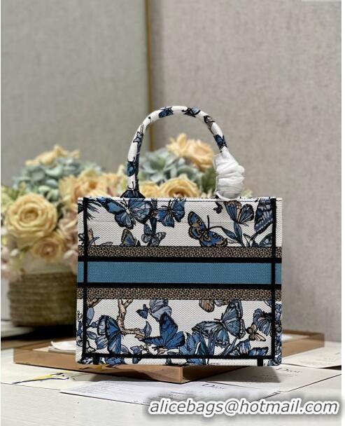 Fashion Dior Small Book Tote Bag in White and Pastel Midnight Blue Toile de Jouy Mexico Embroidery CD2928 2023